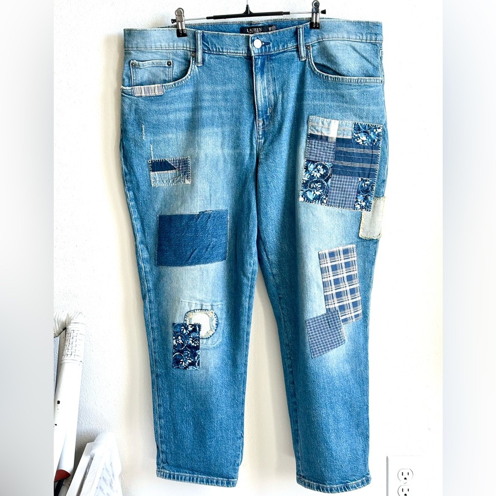 Lauren Ralph Lauren Patchwork Boyfriend Tapered Ankle Jeans Women’s 18W